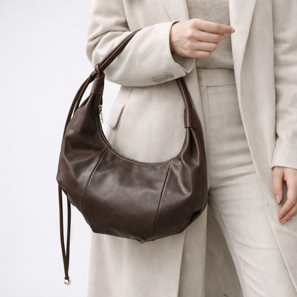 Sac Épaule Souple en Cuir Véritable – Hobo Chic Minimaliste avec Finitions Artisanales