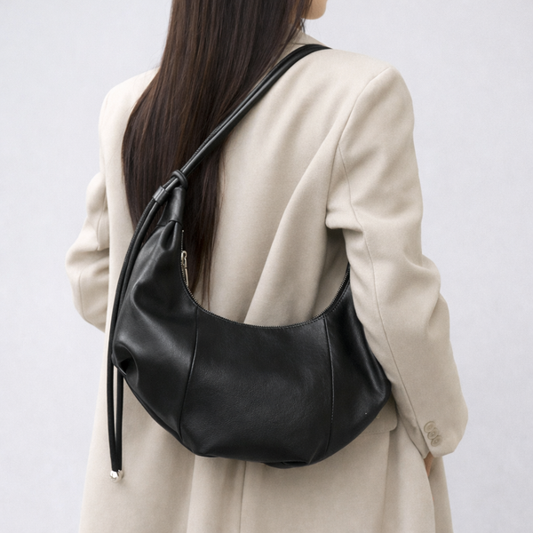 Sac Épaule Souple en Cuir Véritable – Hobo Chic Minimaliste avec Finitions Artisanales