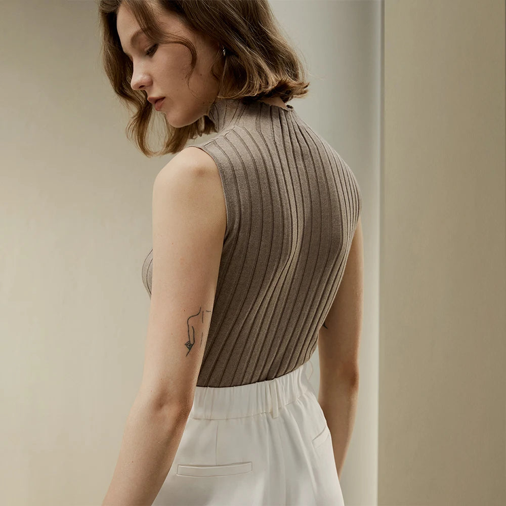 Top Sans Manches en Tricot de Luxe – Mélange Soie & Cachemire