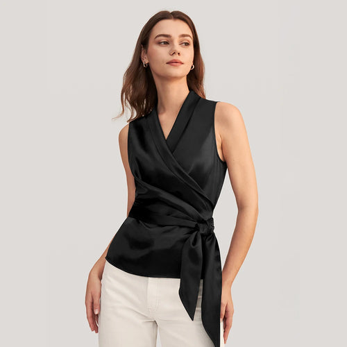 Top en Soie Noir Femme – Haut de Luxe Sans Manches