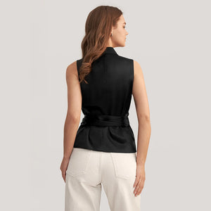 Top en Soie Noir Femme – Haut de Luxe Sans Manches