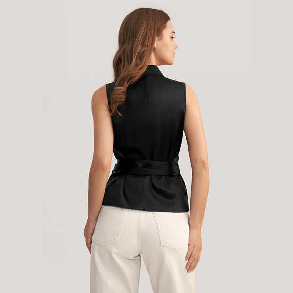 Top en Soie Noir Femme – Haut de Luxe Sans Manches
