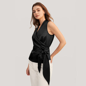 Top en Soie Noir Femme – Haut de Luxe Sans Manches