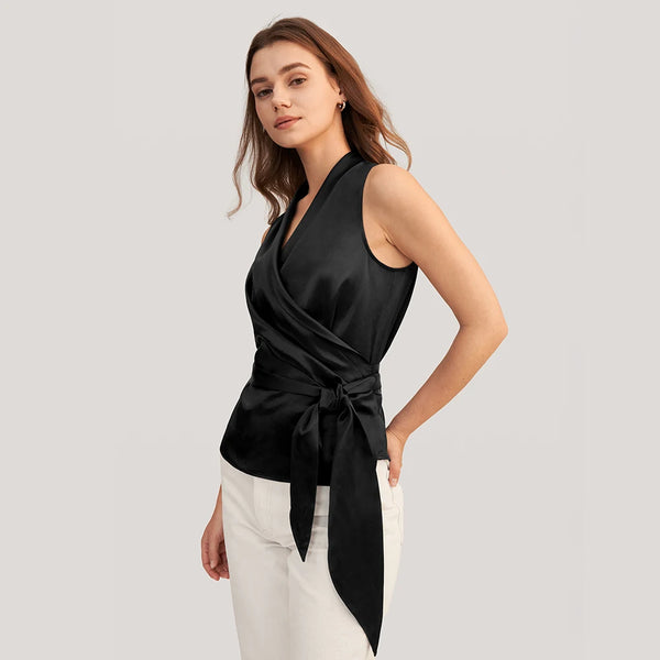 Top en Soie Noir Femme – Haut de Luxe Sans Manches