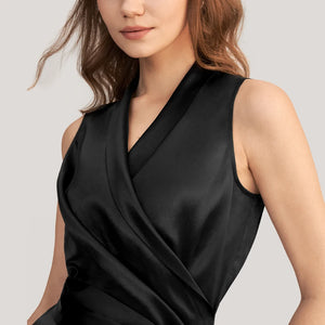 Top en Soie Noir Femme – Haut de Luxe Sans Manches