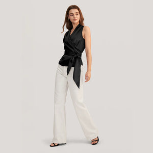 Top en Soie Noir Femme – Haut de Luxe Sans Manches