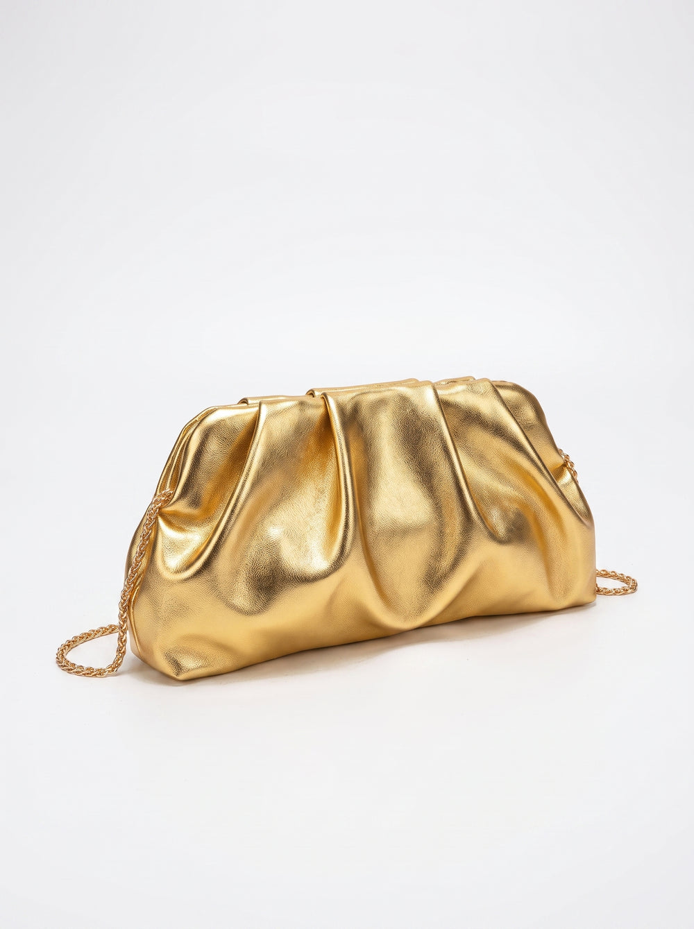 La Pochette Dorée — Clutch Plissé Métallisé Or Chaîne