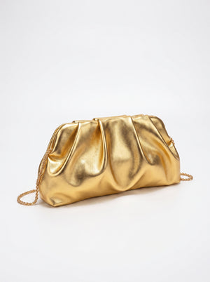 La Pochette Dorée — Clutch Plissé Métallisé Or Chaîne