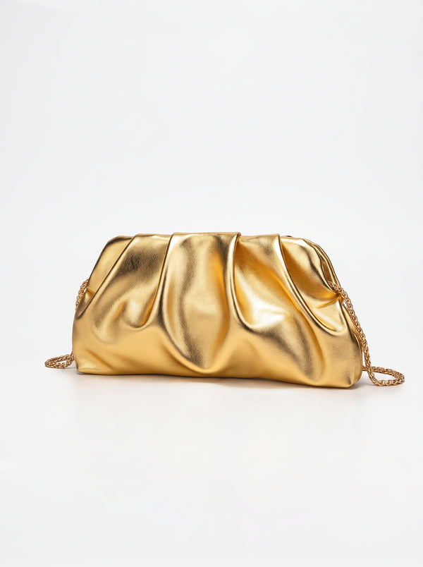 La Pochette Dorée — Clutch Plissé Métallisé Or Chaîne