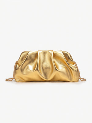 La Pochette Dorée — Clutch Plissé Métallisé Or Chaîne