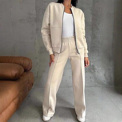 Ensemble Chic Minimaliste - Veste Zippée et Pantalon Évasé